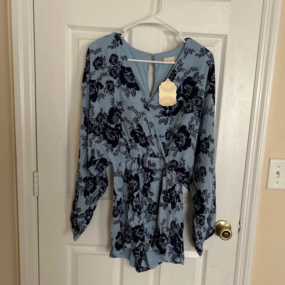 Dark & Light Blue Floral Romper Dress with Skorts